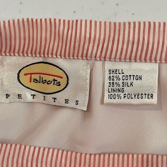 Talbots petite size 8 silk cotton lined skirt red white striped - Picture 5 of 6